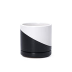 D'vine Dev 3.5 Inch Ceramic Planter Pot with Drainage Hole and Saucer, Indoor Cylinder Round Planter Pot, Oblique Monochrome Black and White, 94-O-A-K