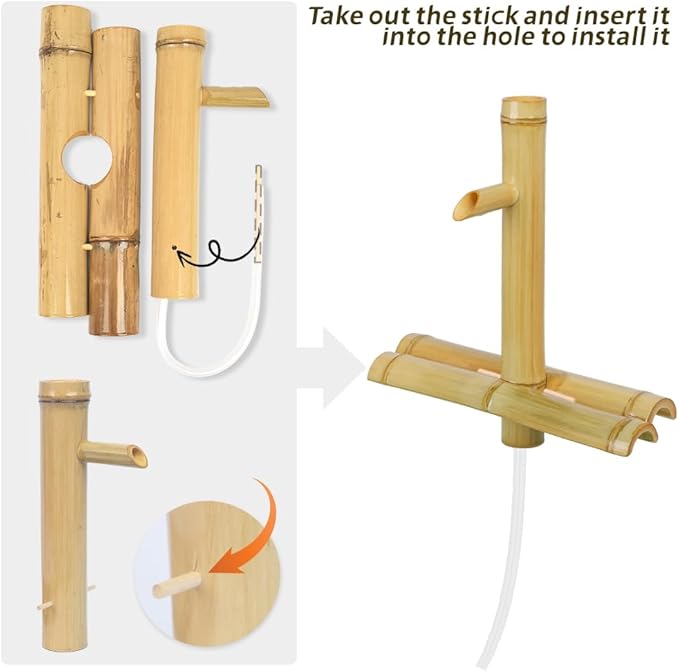 Bamboo Water Fountain Without Pump,Water Fountain Outdoor Indoor,Zen Garden Decor for Desk Patio Yard,12 Inch