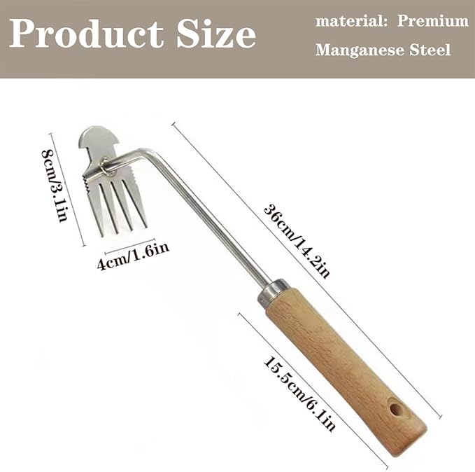 Weed Puller Tool with Work Gloves, Reinforced 4-Teeth Stainless Steel Hand Weeder — Deep Root Removal, Durable Garden Weeding Tool for Backyard Farm Raised Bed 14.2inch
