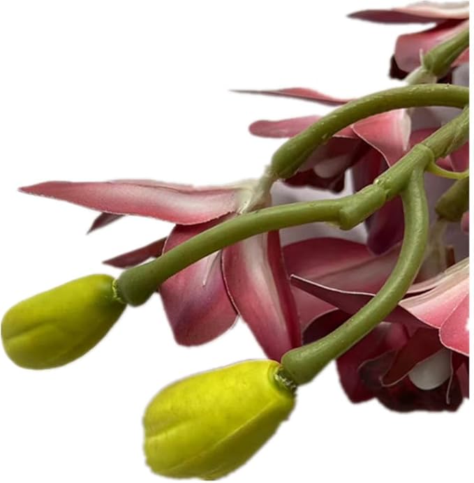 4pcs Artificial Cymbidium Orchid Flower Plant 3D Print Vanda 10 Heads Latex Phalaenopsis Flower (Dark red)