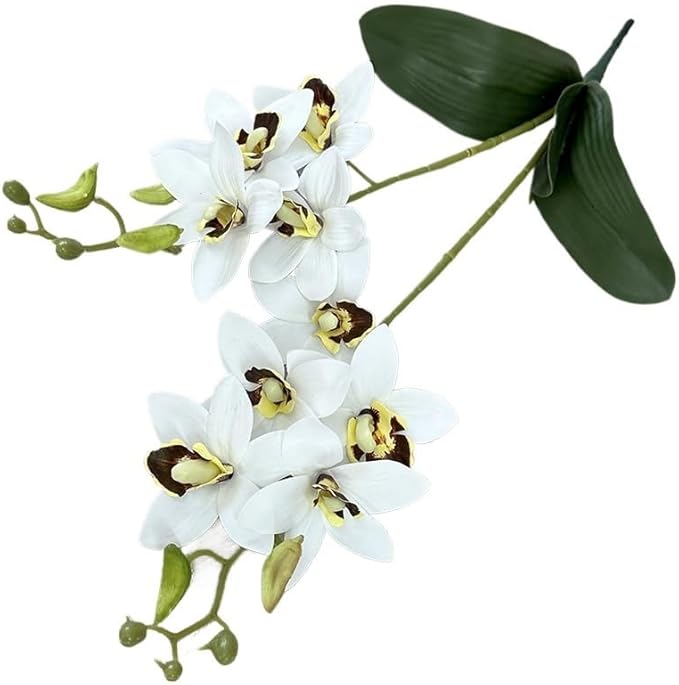Soft Film Leaf Double Fork 9-Head Tiger Head Orchid Home Living Room DIY Flower Arrangement Ornaments Wedding Flowers (Color : 8)