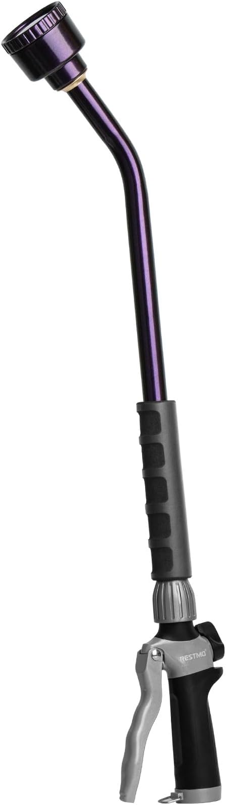 RESTMO Heavy Duty Full Metal Long Watering Wand, 24 Inches Gentle Soft Full Shower Sprayer Wand with Flow Control, Hose Wand for Hanging Baskets, Shrubs, Plants, Flowers, Garden and Lawn, Purple