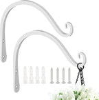 FEED GARDEN Heavy Duty Plant Hooks - 2 Pack 8 Inch Wall Mounted Hanging Brackets, 44lb Capacity Steel Plant Hangers for Bird Feeders, Baskets, Wind Chimes -White