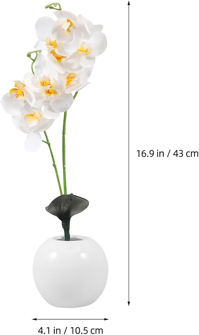Artificial White Phalaenopsis Orchid Bonsai Faux Potted Plant Lifelike Tabletop Fake Flower Ornament Home Decor for Living Room Office