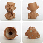 Unique Plant Pots Face Planters, Funny Plant Pots Head Planter, Men Face Planters Pots Head, Beefcake Face Vase with Drainage Hole (Brown)