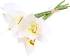 2 Bunches of Simulated Hand-Feel Cymbidium Orchid Small Bunches of 6 Tied Hand-Tied Flowers for Home Living Room Dining Table Decoration Artificial Flowers (Milk White)