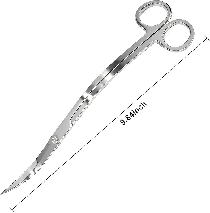Extra Long Curved Aquarium Scissors, Stainless Steel Tools for Trimming Aquatic Plants, Professional Wave Scissors for Fish Tank, Aquarium & Terrarium, Ambidextrous Design