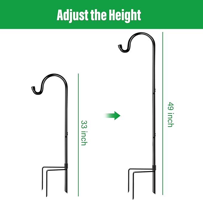 GOFORWILD Shepherd Hooks 6 Pack Adjustable, 49 inches Tall, Premium Metal Garden Hook for Outdoor, Hanging Plant, Solar Lights, Lanterns, Bird Feeders, and Wedding Decor, 7013-3