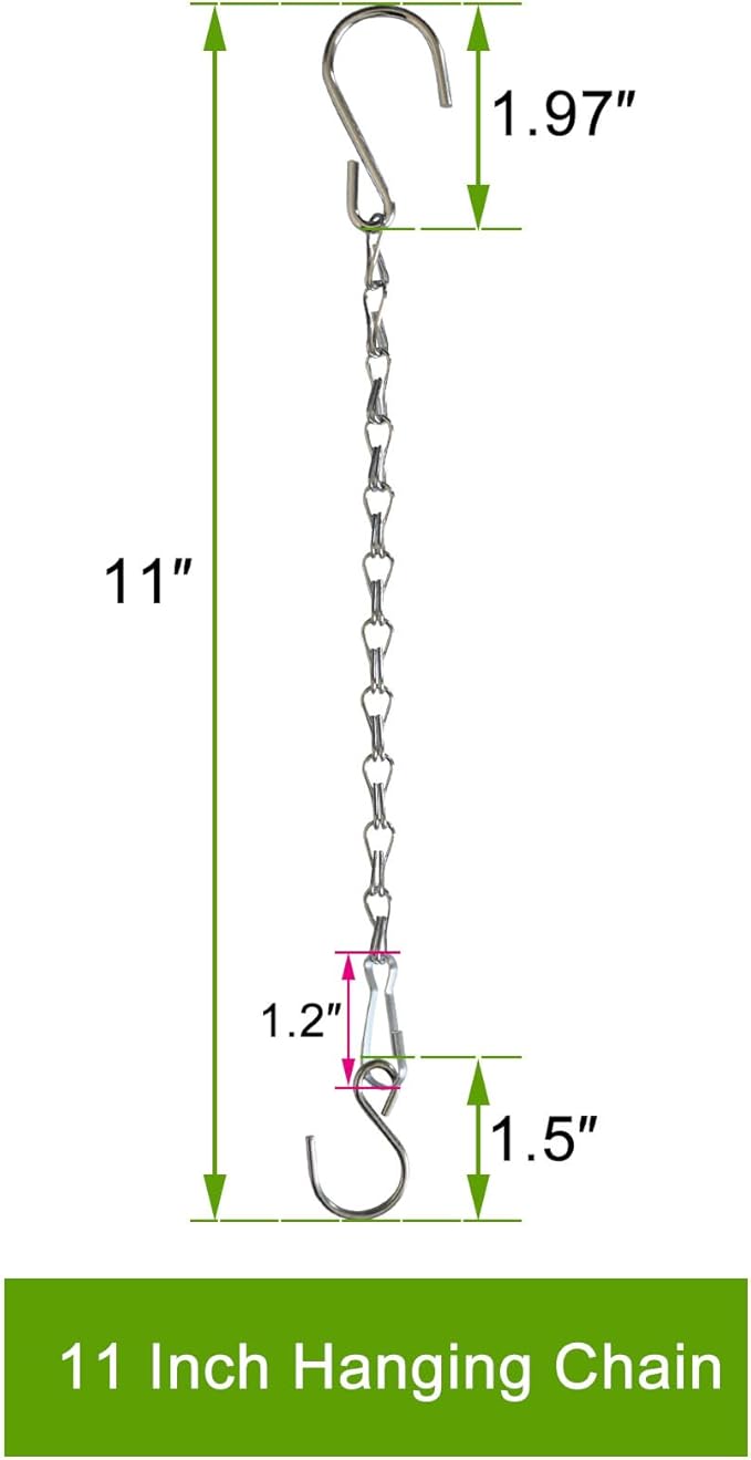 Chain for Hanging Plants,11 Inch Silver Hanging Chain, Small Hanging Basket Chain Kits with Hooks for Bird Feeder Hanging Plant Extender Porch Wind Chime (Silver, 11 Inch-12PCS)
