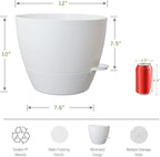 UOUZ 12inch Self Watering Pots, Plastic Planters with Mesh Drainage Holes and Deep Reservoir for Indoor Outdoor Garden Plants and Flowers, White