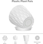 Meowell 6 inch Flower Pots, 5 Pack Plant Pots for Indoor Outdoor Plants, Water Ripples Plastic Planters with Drainage Holes and Saucers, Nursery Pots for Small Succulent Garden House Plants, White