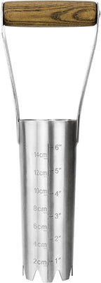 Haliaeetus Bulb Planter Tool, 6 inches Depth Mark Hand Bulb Planter, Non-Bending Stainless Steel Bulb Planter Digger, Garden Bulb Transplanter with Comfortable Wood Handle for Planting Tulip, Daffodil