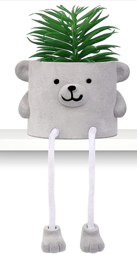 Zen Home Cute Fake Plants for Shelf - Mini Succulent Plants - Small Artificial Plants for Shelf Decor - Desk Plants for Office - Small Faux Plant, Fake Desk Plant for Home Office or Class (Shy Bear)