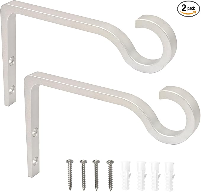 QIEGL Hanging Plant Bracket 6inch Al-Alloy Plant Hooks Silver Anodized Shepherds Hook Decorative Wall Plant Hanger for Hanging Lanterns, Bird Feeder, Flower Basket, Home Decor Indoor & Outdoor 2 Pack