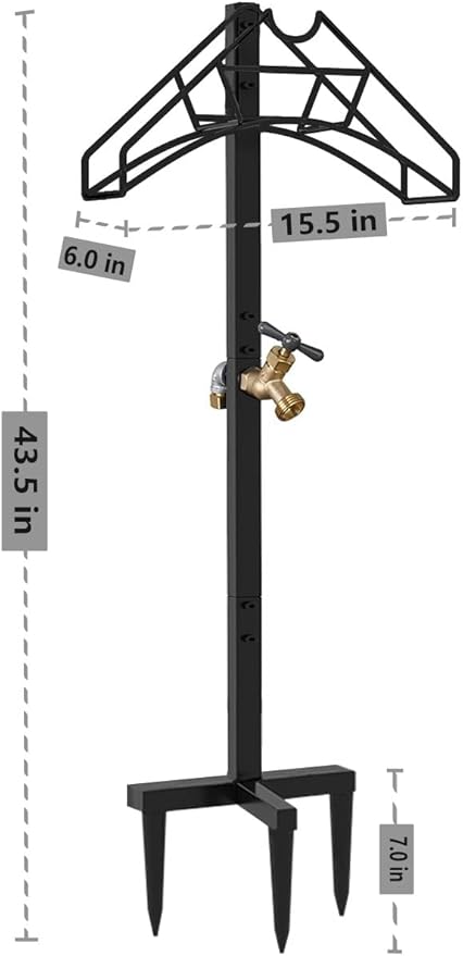 Artigarden Freestanding Outdoor Garden Hose Holder Stand with Brass Faucet, Heavy Duty Metal Water Hose Reel Storage Stake Rack for Backyard, Black (Hose not Included)