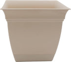 The HC Companies Eclipse Square Plastic Planter w/ Attached Saucer - Outdoor & Indoor Plant Pot with Drainage Holes - Lightweight, UV-Resistant Plastic Pots For Plants (12" Cottage Stone, Pack of 1)