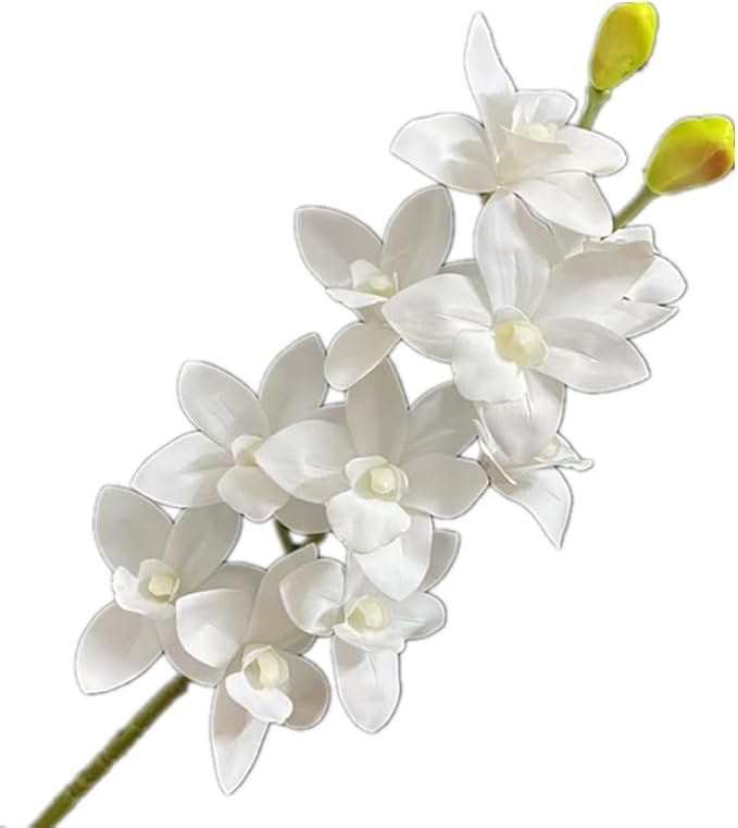 4pcs White Artificial Orchids 10 Heads Fake Cymbidium Orchids with Realistic Touch, Lifelike Flowers for Wedding Centerpieces Home Decor Living Room Bathroom Office Vase Arrangements (pure white)