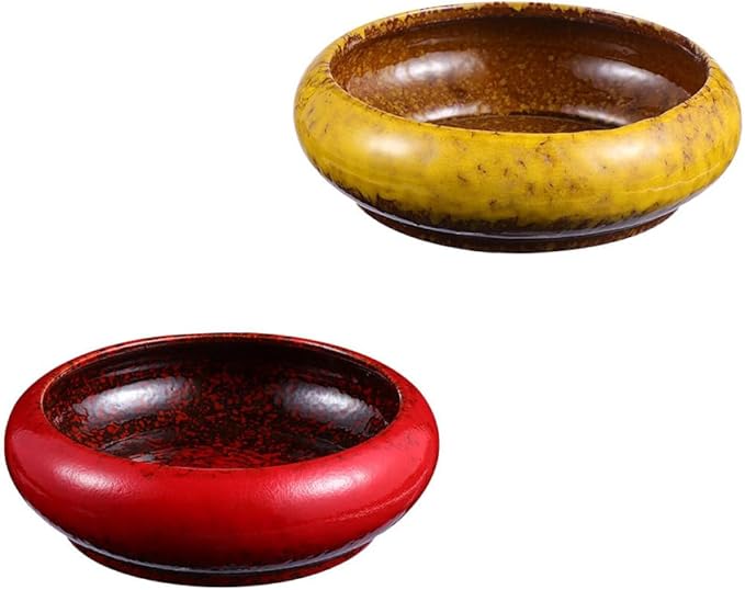 2pcs Vintage Ceramic Flowerpot Set, Large Diameter Succulent Planter Pots with Red and Yellow Glaze, Outdoor Patio Planting Container for Garden and Home Use