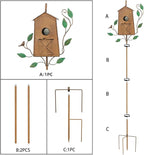 50" Bird Houses for Outside with Pole, Outdoor Metal Birdhouse for Patio, Yard, Garden, Brown