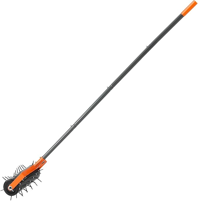 VEVOR Rolling Lawn Aerator, 15 in Manual Push Aerator Roller with 42 Spikes & 60 in Long Handle, Fillable Drum for Added Weight, Heavy-Duty Lawn Soil Penetrator for Garden Yard Compacted Soils