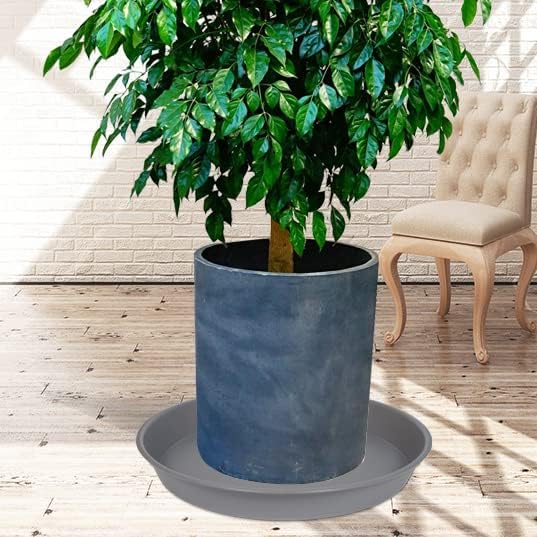 VUWEZ 6 Pack of 12 inch Plant Saucer, Plastic Plant Saucer 12" Round, Plant Saucers for Indoors, Plant Water Tray, Plant Trays for Pots, Planter Tray, Plant Saucers for Planter 11-13" (12", Gray)