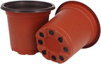 200 Pcs 4 Inch Plastic Seedlings Plants Nursery Pots with 200 Pcs Waterproof Plastic Plant Tags and 2 Set Transplanting Digging Mini Tools for Outdoor use(Red Brown)