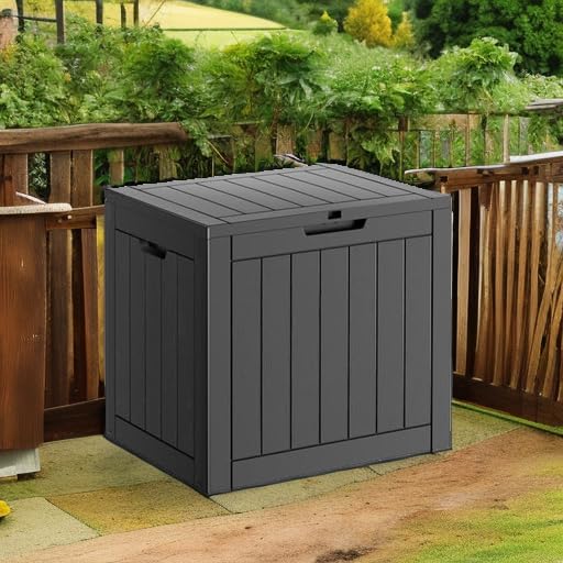 PatioZen 31 Gallon Resin Deck Box, Lockable Patio Outdoor Storage Box for Furniture, Garden Tools and Tools Storage, Waterproof Outside Storage Boxes - Black
