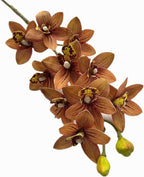4pcs Artificial Cymbidium Orchid Flower Plant 3D Print Vanda 10 Heads Latex Phalaenopsis Flower (Coffee)