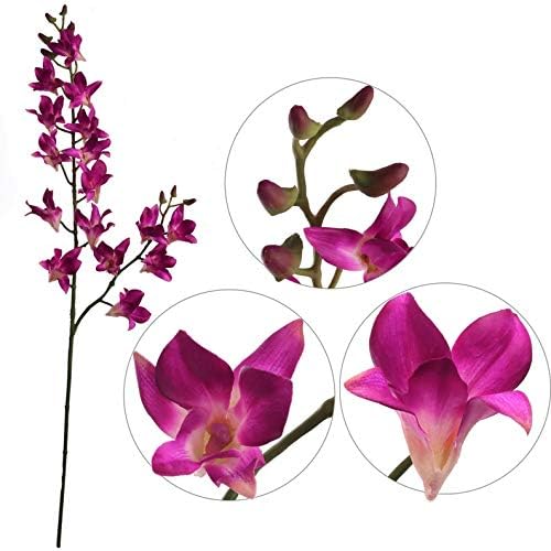 Larksilk 34" Purple Silk Dendrobium Orchid – Realistic Faux Orchid Stem with 17 Lifelike Flowers for Vases & Decor