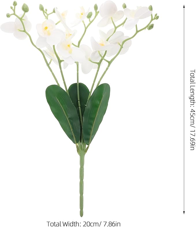 Artificial Phalaenopsis Orchid Branches Faux Butterfly Orchid Stems White Real Touch Artificial Flower Arrangement for Home Living Room Office Decoration