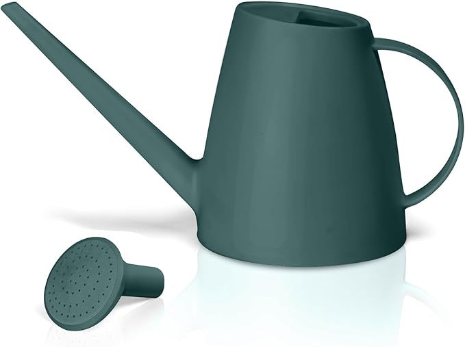 Pro Grip Plastic Watering Can - for Indoor and Outdoor House Plant Garden - with Long Spout - 1/2 Gallon - Blackish Green