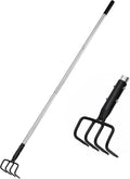 BARAYSTUS Long Hand Cultivator, Carbon Steel & Stainless Steel Tiller Cultivator, Garden Cultivator with Telescopic Handle and Soft Handle Cover, Hand Tiller for Digging Loosening Weeding