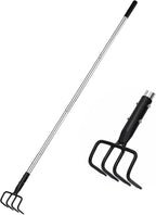 BARAYSTUS Long Hand Cultivator, Carbon Steel & Stainless Steel Tiller Cultivator, Garden Cultivator with Telescopic Handle and Soft Handle Cover, Hand Tiller for Digging Loosening Weeding