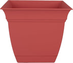 The HC Companies Eclipse Square Plastic Planter w/Attached Saucer - Outdoor & Indoor Plant Pot with Drainage Holes - Lightweight, UV-Resistant Plastic Pots for Plants (6" Rose, Pack of 1)