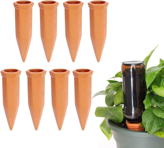 vensovo 8pcs Terracotta Watering Spikes - Automatic Self Watering Stakes, Plant Watering Devices for Wine Bottles Recycled Bottles, Clay Plant Garden Waterers for Vacations