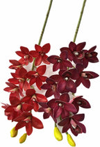 4pcs Artificial Cymbidium Orchid Flower Plant 3D Print Vanda 10 Heads Latex Phalaenopsis Flower (Dark red)