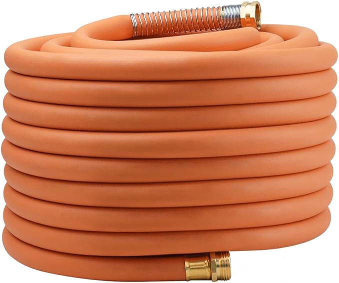 WiseFlow Garden Hose 100FT x 5/8", Heavy Duty Rubber Hose, Water Hose with Five Layered Braiding, Male Female Fittings, 1000PSI Burst, 300PSI Working (Orange)