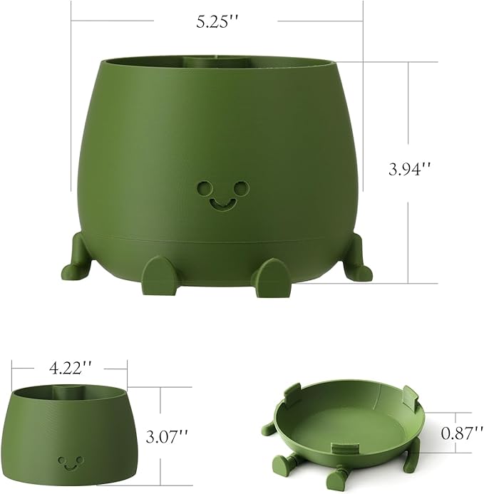 TOPOLA Happy Face Planter, 5.2 Inches Plastic Plant Pot, Self Watering Plant Pot with Drainage Holes for Indoor Outdoor, Succulent Pot, Funny Flower Pot, Dark Green