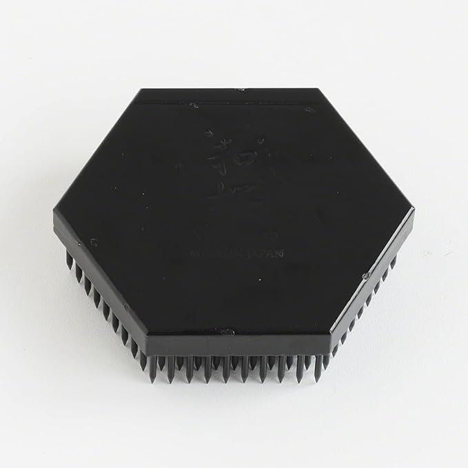 Wazakura Japanese Black Hexagon Ikebana Kenzan Flower Holder 2.6 in (68 mm), Made in Japan Floral Arranging Pin Frog Tool