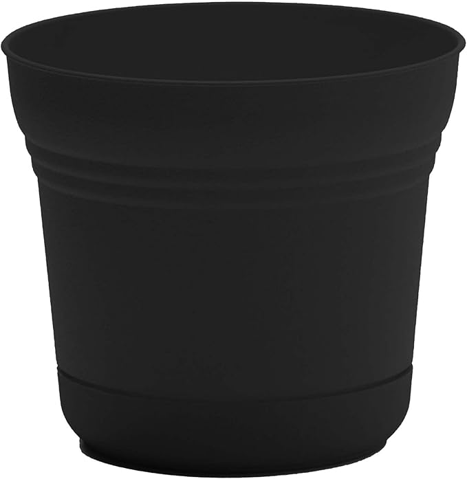 Bloem Saturn 14" Black Round Resin Planter Pot with Snap-in Saucer for Indoor and Outdoor Gardening