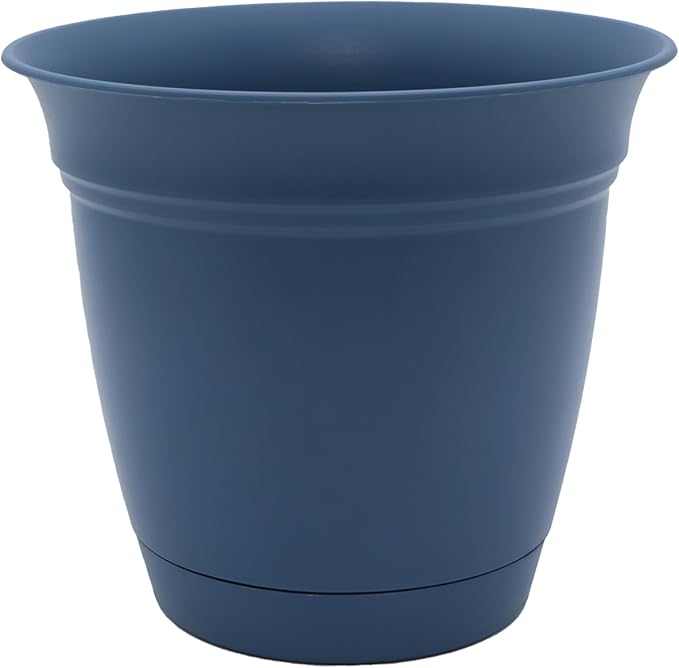 The HC Companies Eclipse Round Planter with Saucer - Outdoor & Indoor Plant Pot with Drainage Holes - Lightweight, UV-Resistant Plastic Pots for Plants, Flowers & Herbs (20" Slate Blue, Pack of 1)