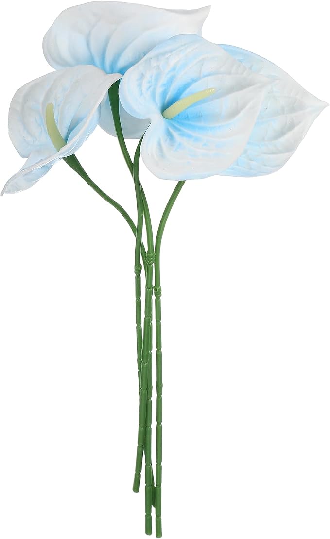 uxcell 4Pcs 11inch Artificial Anthurium Lily Flowers, Permanent Flower Bouquet for Home Arrangements Wedding Festival Decoration Crafts Store Decor Accessories, Light Blue