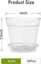WSMKSZ 4 Inch Clear Nursery Pots, Set of 30 Transparent Plant Flower Pots for Small Indoor Plants with Drainage Holes & Trays, Plastic Seedling Starter Pots for Various Plants