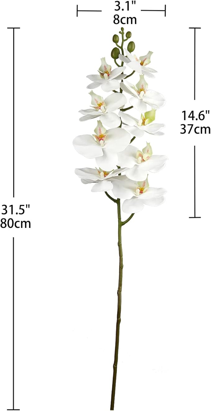 DILATATA Blooming Phalaenopsis Orchid Artificial 31.5" Long Stem with 9 Large Orchids Flowers Artificial Flowers for Decoration Home Arrangement-White Green Orchid 2 Pcs