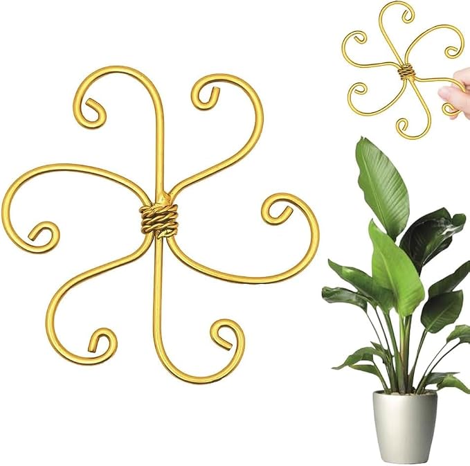 Reusable Plastic Plant Support Stakes, Plant Stem Support Set - Flexible Indoor Gardening Trellis for Potted Vines, Climbing Flowers and Herb Garden (Gold)
