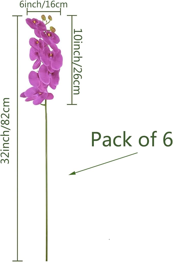FagusHome 32 Inch Artificial Phalaenopsis Flowers 6 Pcs Artificial Orchid Flowers Stem Plants for Home Décor (Purple)