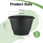 5 Pack 10 Inch Plant Pots Plastic Planters with Drainage Holes & Plugs,Lightweight Flower Pots for Indoor Outdoor Plants,Flowers,Monstera,Snake Plant,Home Garden(Black)