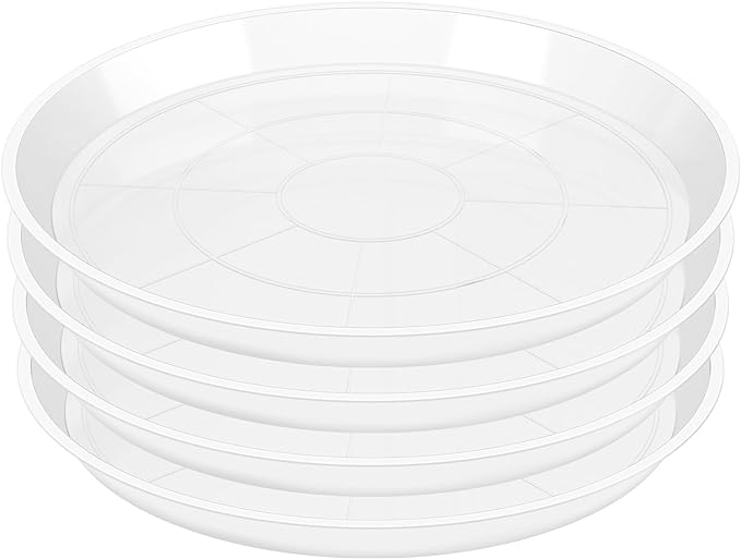 OUPSAUI 4 Pack Clear Plant Saucer 4 6 8 10 12 14 16 18 20 22 Inch Plant Trays for Pots, Plastic Extra Large Planter Saucers for Outdoors Indoors, Drip Catcher Water Tray for Plants (12 Inch)