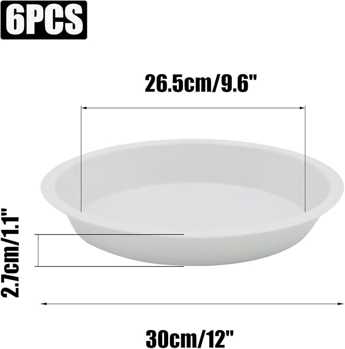 Round Plant Saucer 12 inch,6 Pack Pant Pot Trays, Plant Saucers for Indoors and Outdoors, Seed Starting Tray, Growing Trays,White