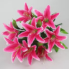 Fake Flower Simulation Flower 10 Lily Bouquet Orchid Perfume Lily Living Room Flower Arrangement Props Plastic Silk Flower(DarkPink)